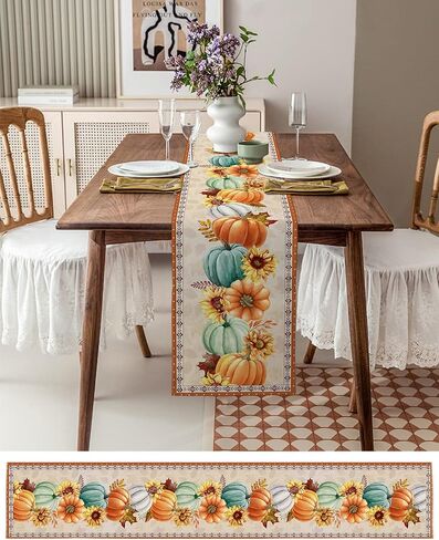 Thanksgiving Fall Pumpkin Table Runners Maple Leaf Orange Lattice 13x70 Inches Long Washable Table Runner for Round Table Kitchen Coffee Dining End Table Living Room Use in Kuwait