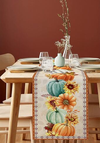 Thanksgiving Fall Pumpkin Table Runners Maple Leaf Orange Lattice 13x70 Inches Long Washable Table Runner for Round Table Kitchen Coffee Dining End Table Living Room Use in Kuwait
