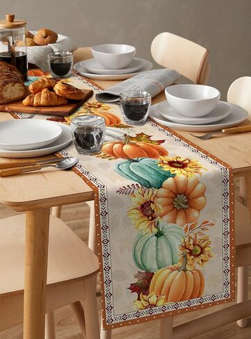 Thanksgiving Fall Pumpkin Table Runners Maple Leaf Orange Lattice 13x70 Inches Long Washable Table Runner for Round Table Kitchen Coffee Dining End Table Living Room Use in Kuwait