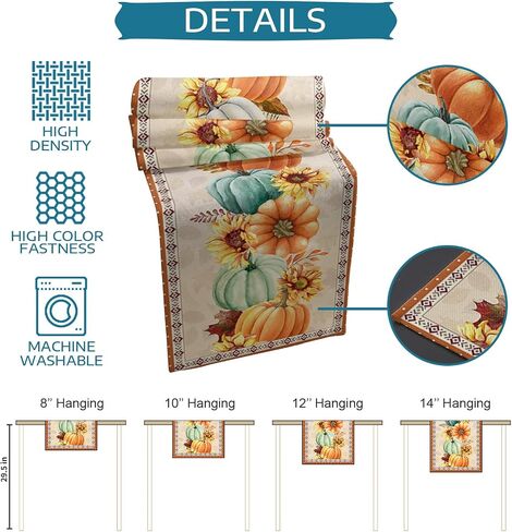 Thanksgiving Fall Pumpkin Table Runners Maple Leaf Orange Lattice 13x70 Inches Long Washable Table Runner for Round Table Kitchen Coffee Dining End Table Living Room Use in Kuwait