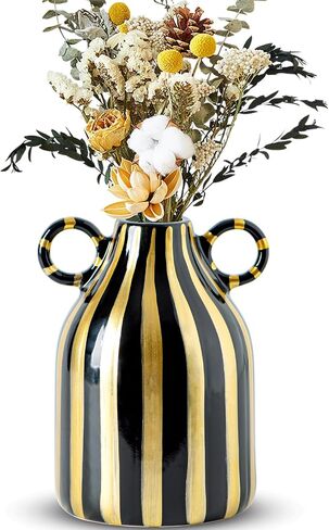 Black and White Ceramic Vase, Mid Century Modern Striped Small Vases for Flower&pampas Grass Centerpiece, Black White Checkered Vase for Dining Table Kitchen Tabletop Minimalist Decorative in Kuwait