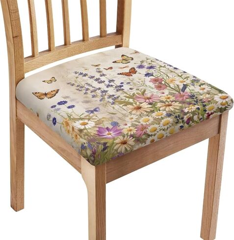 Butterfly Wildflower Restaurant Chair Seat Cove Stylish Bar Chair Covers Self-Elastic Band Stretchable Square Chair Cushion Cover for Restaurants Living Room Hotels Gifts for Friends in Kuwait