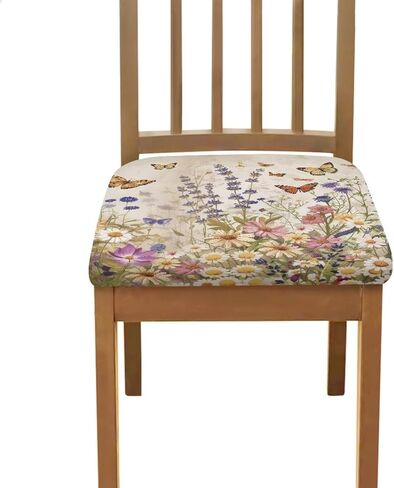 Butterfly Wildflower Restaurant Chair Seat Cove Stylish Bar Chair Covers Self-Elastic Band Stretchable Square Chair Cushion Cover for Restaurants Living Room Hotels Gifts for Friends in Kuwait
