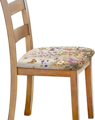 Butterfly Wildflower Restaurant Chair Seat Cove Stylish Bar Chair Covers Self-Elastic Band Stretchable Square Chair Cushion Cover for Restaurants Living Room Hotels Gifts for Friends in Kuwait