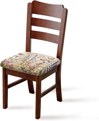Butterfly Wildflower Restaurant Chair Seat Cove Stylish Bar Chair Covers Self-Elastic Band Stretchable Square Chair Cushion Cover for Restaurants Living Room Hotels Gifts for Friends in Kuwait