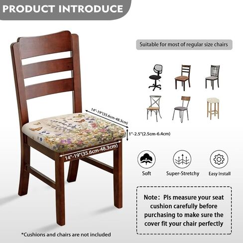 Butterfly Wildflower Restaurant Chair Seat Cove Stylish Bar Chair Covers Self-Elastic Band Stretchable Square Chair Cushion Cover for Restaurants Living Room Hotels Gifts for Friends in Kuwait