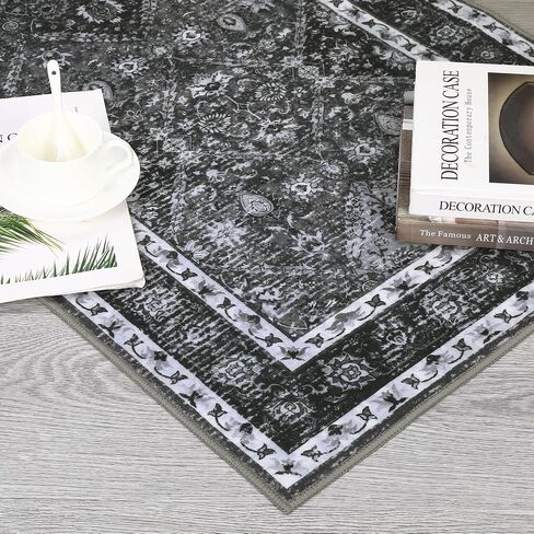 Living Room Rug 8x10 Washable Rug Living Room Rug Moroccan Trellis Accent Rug Vintage Floral Distressed Rug Ultra-Soft Indoor Carpet Non Slip Foldable Thin Rug for Bedroom Nursery Dark Grey in Saudi Arabia