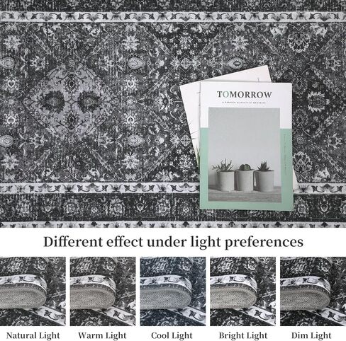 Living Room Rug 8x10 Washable Rug Living Room Rug Moroccan Trellis Accent Rug Vintage Floral Distressed Rug Ultra-Soft Indoor Carpet Non Slip Foldable Thin Rug for Bedroom Nursery Dark Grey in Saudi Arabia