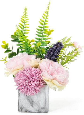 Fake Flowers in Vase, Artificial Silk Floral Arrangement for Home Decor, Faux Flowers Plant for Table Centerpieces Bathroom Kitchen Indoor Decor(Blue) in Saudi Arabia