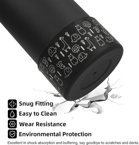 غطاء حذاء لزجاجة المياه، حذاء سيليكون واقٍ سعة 32-40 أونصة متوافق مع زجاجة مياه قارورة مائية، حديث بسيط، يتي، أسود (حيوان) in Kuwait