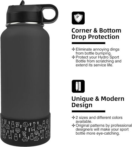 غطاء حذاء لزجاجة المياه، حذاء سيليكون واقٍ سعة 32-40 أونصة متوافق مع زجاجة مياه قارورة مائية، حديث بسيط، يتي، أسود (حيوان) in Kuwait