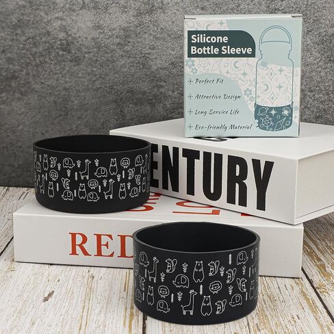 غطاء حذاء لزجاجة المياه، حذاء سيليكون واقٍ سعة 32-40 أونصة متوافق مع زجاجة مياه قارورة مائية، حديث بسيط، يتي، أسود (حيوان) in Kuwait