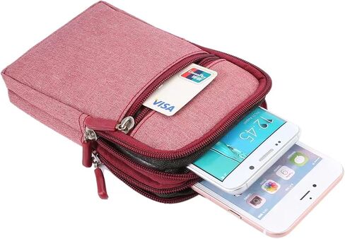 Vertical Cell Phone Waist Bag for Men, Cell Phone Belt Clip Pouch Small, Mens Outdoor Sport Travel Nylon Zipper Cellphone Waist Wallet Bag Smartphone Pouch Pack Pocket with Belt Loop Carabiner Hook in Kuwait