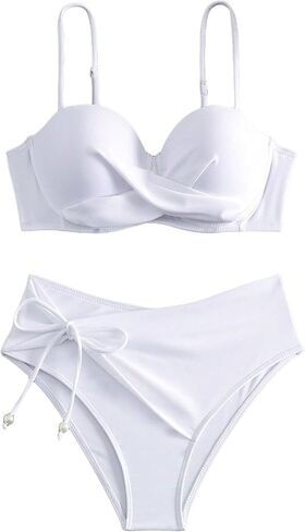 SweatyRocks Women's 2 Piece Bathing Suit Twist Front Spaghetti Strap Push Up Bikini Set Tie Knot Side Swimwear in Saudi Arabia