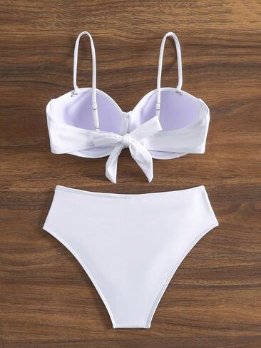 SweatyRocks Women's 2 Piece Bathing Suit Twist Front Spaghetti Strap Push Up Bikini Set Tie Knot Side Swimwear in Saudi Arabia