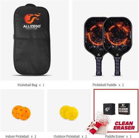 Pickleball Paddles Set - 2 Fiberglass Rackets with Cushion Grip and 1 Paddle Clean Eraser, 1 Portable Pickleball Bag, Includes 2 Outdoor and 2 Indoor Pickleballs - Gifts for Men Women in Saudi Arabia