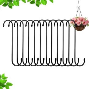 XIYUAN 12 Pack 10 Inch S-Hooks Heavy Duty S-Hooks Plant Hooks Utility Hooks Outdoor Hooks Light Hooks Large Hooks for Kitchen, Bathroom, Bedroom & Office (Black 12 Pack)