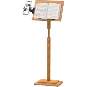 Music Stand for Sheet Music - Bamboo Folding Sheet Music Stands With Tray Guitar Clip, Wooden Sheet Music Organizer Height Adjustable 39.37''-51.2'' for Conductor Lectern Violin Piano Ukulele Players
