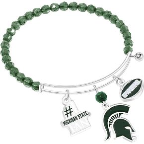 NCAA Michigan State Spartans Three Charm Logo Beaded Bangle Bracelet
