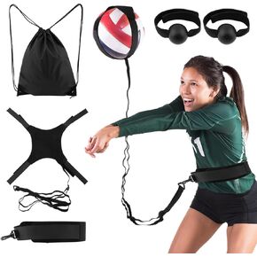 Volleyball Training Equipment Kit, Volleyball Spike Trainer, Volleyball Rebounder for Beginners, for Solo Practice of Serving Setting Spiking and Arm Swings Returns the Ball(Black)