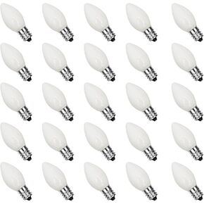 25 Pack C7 LED Halloween Orange Replacement Lights Bulbs, Vintage Orange Ceramic LED Christmas Bulbs for Outdoor Patio String Lights, E12 Candelabra Base, 0.6 Watt Saving Enengy LED Night Lights Bulbs