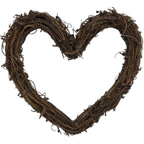 Natural Grapevine DIY Craft Heart Wreath Twig Wreath Vines Wreath for Rustic Summer Fall Christmas Wreath Door Garland Home Wedding Party Decoration Gift Wall Hanging Decor Wreaths Supplies (14inch)