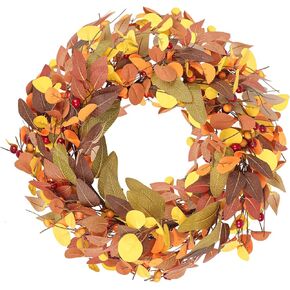 18" Fall Wreaths for Front Door, Artificial Fall Wreath Autumn Harvest Wreath Front Door with Berries Magnolia Eucalyptus Leaves for Outside Indoor Wall Window Festival Thanksgiving Fall Decor