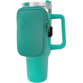 Neoprene Tumbler Pouch Teal Bag Velcro w/Zipper goes Around Water Bottle w/Handle for Keys, Chapstick for 40 oz. Belt Strap Zipper Accessory
