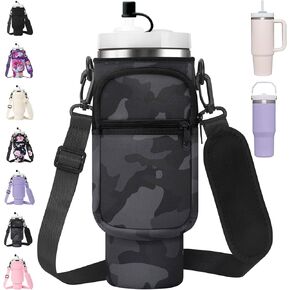 Water Bottle Carrier Bag with Strap for Stanley 40/30 oz Tumbler Neoprene Insulated Cup Holder Sleeve with Phone Pocket & Straw Cover for Stanley Cup Accessories