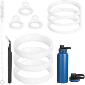 11pcs Silicone Water Bottle Gaskets, Bottle Sealing Rings with Tweezers and Straw Brush, Replacement Parts Accessories for Thermoflask 24/32/40/64oz
