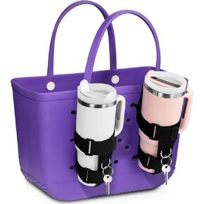 Upgraded 2 Pack Cup Holder for Bogg Bag Cup Holder for Stanley/Yeti/Tumbler Compatible with All Bogg Bag and Beach Tote Bag 16-40oz Adjustable Bogg Bag Cup Holder Attachment with Hanger Design