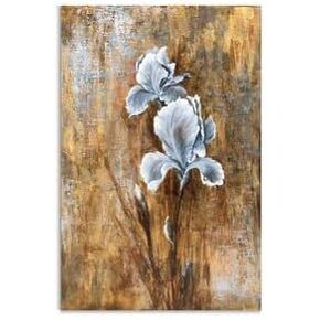 RFDEPOT Floral Canvas Wall Art Hand Painted White and Blue Heavy Textured Painting Modern Framed Flower Pictures Contemporary Abstract Botanical Artwork Ready to Hang 20x28IN