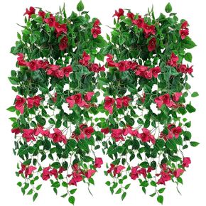 Magrowie Pack of 4pcs Artificial Hanging Bougainvillea Silk Plastic Flower Vines Faux Plant for Indoor Outdoor Home Farmhouse Garden Porch Eave Wall Fence Wedding Party Decor (Fuchsia)