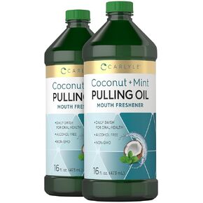 Carlyle Pulling Oil for Teeth & Gums | 16 Fl Oz Pack of 2 | Coconut and Mint | Alcohol Free & Non-GMO