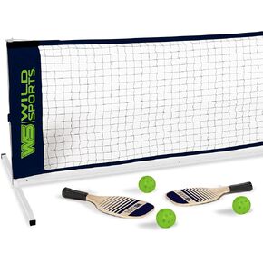 Wild Sports 10’ Driveway-Size Family Pickleball Net Set - with 2 Wooden Paddles and 3 Pickleballs