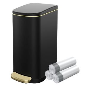 KUK Slim Bathroom Trash Can with Lid, 2.6 Gallon (10 L) Stainless Steel Step Small Garbage Can with Removable Inner Bucket, Soft Close, Anti-Fingerprint Finish (Silver)