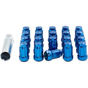 Wheel Accessories Parts Set of 20 Aftermarket 1.38 inch Long Car Small Diameter Lug Nut Closed End Bulge Acorn 6 Spline with Key (20, 1/2" UNF, Blue) Fits Ford, Dodge, Chevy, Cadillac