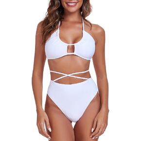 RELLECIGA Women's Adjustable String Halter Two Piece Bathing Suits Multi-way Bikini Set for Women