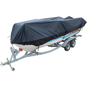 Heavy Duty 210D Boat Cover Trailerable Fishing Ski Bass V-Hull Tri-Hull Runabouts 11-22ft Black