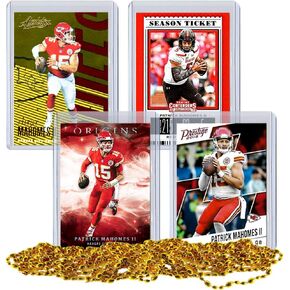 Patrick Mahomes Football Card Bundle, Set of 4 Assorted Kansas City Chiefs and Texas Tech Red Raiders Mint Football Cards Gift Set of MVP Quarterback Patrick Mahomes, Protected by Sleeve and Toploader