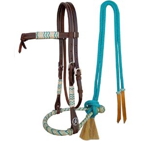 Horse Western Knotted Bosal Rawhide Hanger Headstall w/Braided Reins 78J04