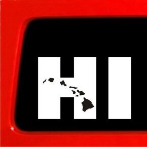 Sticker Connection | Hi Hawaiian Islands | Hawaii Bumper Hawaii Sticker Decal for Car, Truck, Window, Laptop, Map | 4" (White)