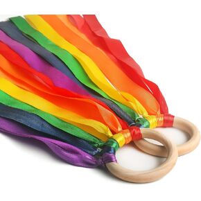 MEROCO Montessori Sensory Toys Rainbow Color Ribbon Hand Kite Montessori Baby Ribbon Toy Learning Educational Toys for Toddler Gift for Kids 2PCS
