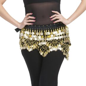Women's Indian Dance Belly Dancing Hip Scarf Belt Skirt Accessories with Wave Gold Coins