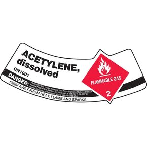Accuform Cylinder Shoulder Label, Acetylene DISSOLVED UN1001 Danger, 2" x 5 1/4", Adhesive Vinyl, 5/PK