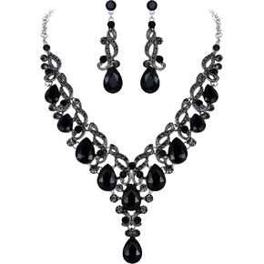 EVER FAITH Women's Rhinestone Crystal Elegant Bridal Wedding Floral Vine Teardrop Necklace Earrings Set