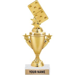 Dominoes Trophies - Gold - Dominoes Trophy Award - Custom Engraving On White Marble Base Prime