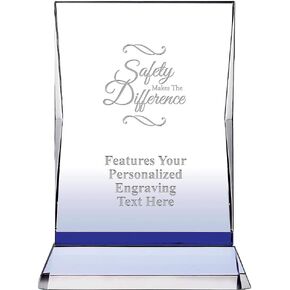 8" Sapphire Illumination Safety Makes The Difference Crystal Award, Custom Engraved Safety Makes The Difference Trophy, Engraving Included, Prime