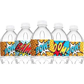 Superhero Red Bottle Wraps - 20 Superhero Water Bottle Labels - Superhero Decorations - Made in The USA