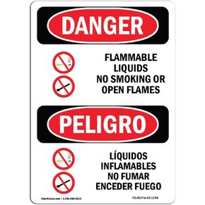 OSHA Danger Sign - Flammable Liquids No Smoking Bilingual | Decal | Protect Your Business, Construction Site, Shop Area | Made in The USA